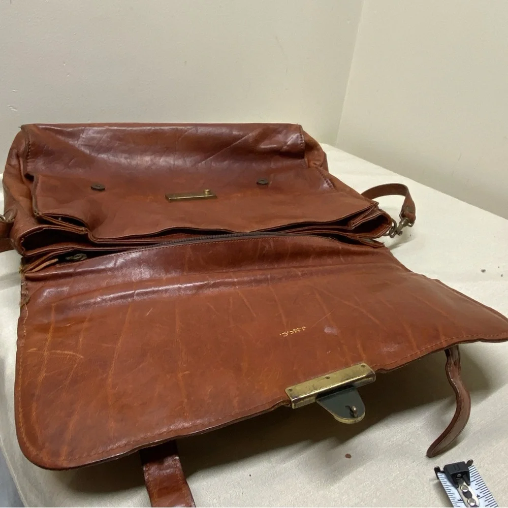 Italian Vintage Leather Brown Messenger Bag , Rare